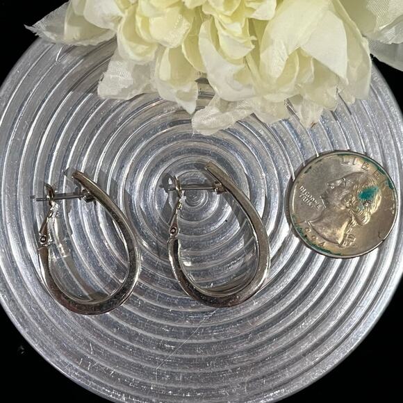 NEW Sterling Silver 925 Vintage Elongated Flattened Teardrop Hoop Earrings 1.25 - Picture 14 of 15
